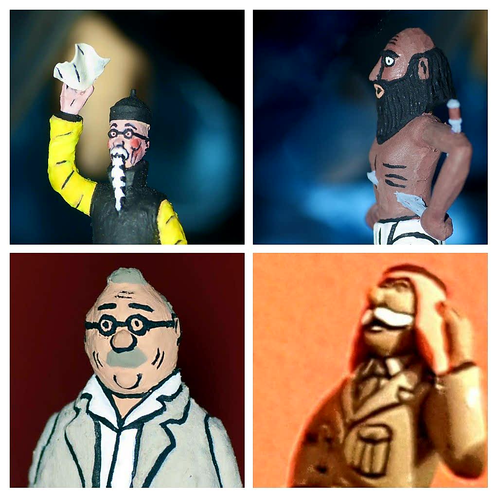 Juan d'Ors - Museo Tintín - Figuras - Profesor Wang, Fakir, Doctor Finney, Coronel Fuad